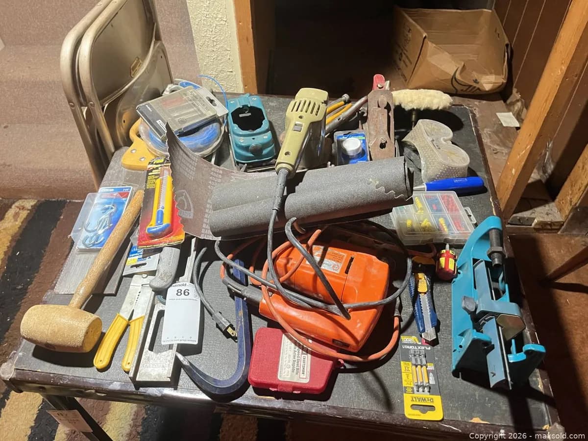 Assorted hand tools and workshop equipment